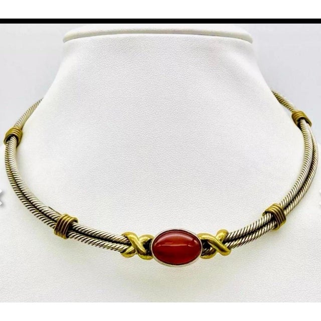 Taxco sterling silver carnelian cable twist choker necklace. Signed TP-112. Marked made in Mexico and 925. Heavy...