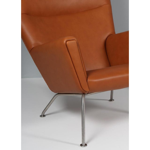 Metal Model CH445 Wing Chair in Full Grain Leather attributed to Hans J. Wegner, 2000s For Sale - Image 7 of 9
