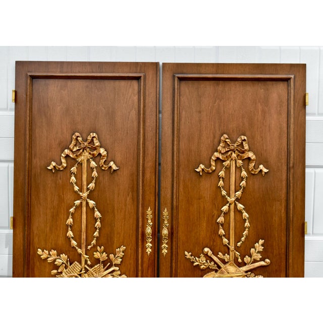 Vintage Hollywood Regency Carved Gilded Wood Doors Pair Louis XVI Neoclassical For Sale - Image 11 of 15