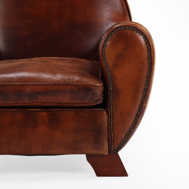 Wood Late 20th Century Dutch Art Deco Style Leather Club Chair With Matching Ottoman For Sale - Image 7 of 8