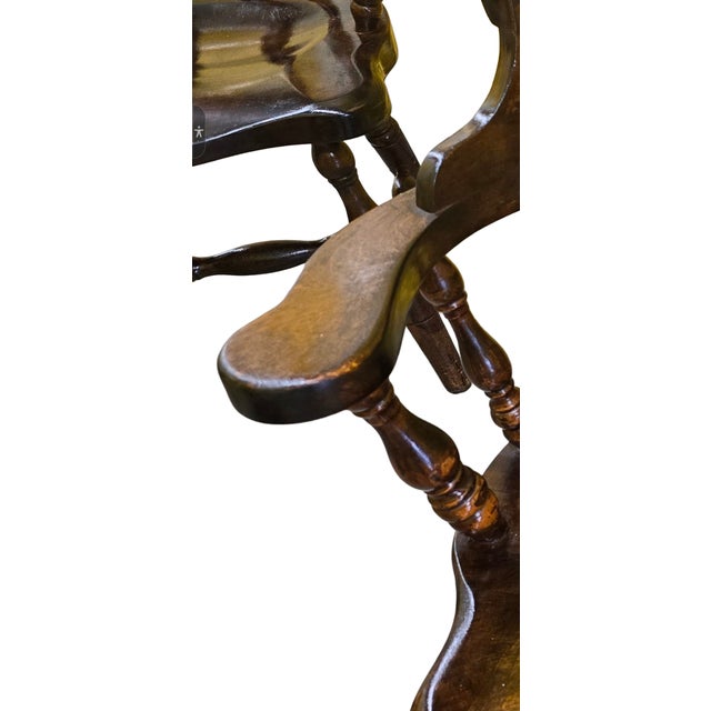 Mid 20th Century Set of 4 Vintage Windsor Style Wooden Captain’s Armchairs For Sale - Image 6 of 7