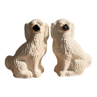 1850s Large 13.5” Tall Staffordshire Mantle Dogs a Pair For Sale