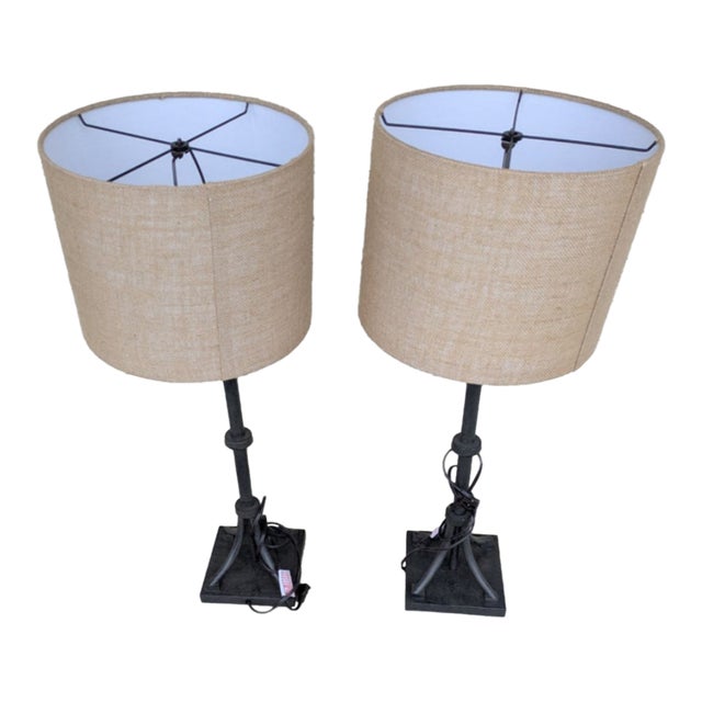 Vintage 3 Way Table Lamps With Shades - a Pair For Sale