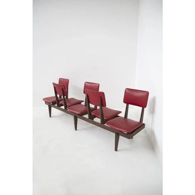 Vintage Italian Bench with 5 Red Leather Seats For Sale - Image 11 of 15