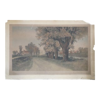 Antique Ernest C Rost the Old Elm Road Colored Country Landscape Etching 30" For Sale