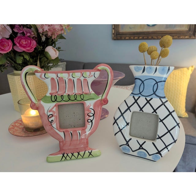 Vintage Pop Art Blue and White Grecian Vase Ceramic Picture Frame For Sale - Image 11 of 11