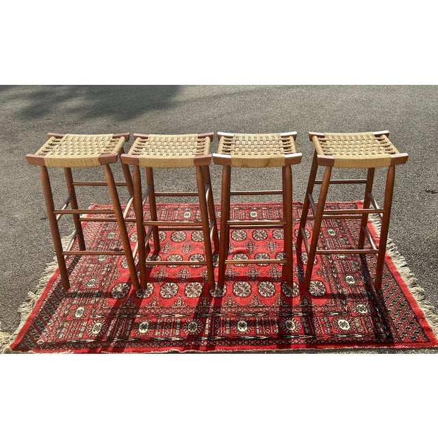 Mid-Century Modern Vintage 1960's Mid-Century Modern Stools/Birch & Seagrass/Made N Japan/Rare For Sale - Image 3 of 12