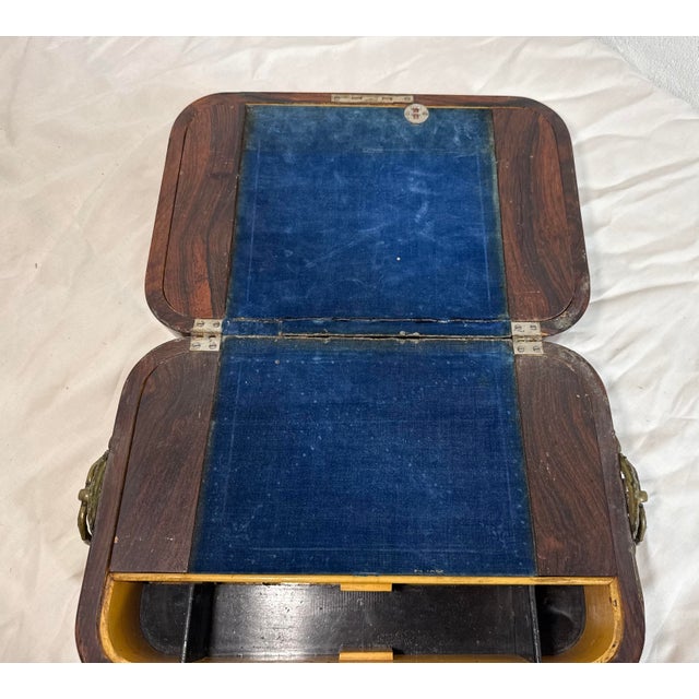 Quality Antique 19th Century Handmade Wood Bronze Writing Lap Desk Domed Box For Sale - Image 11 of 17