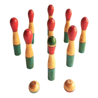 Vintage Wooden Skittles Game, 1950s, Set of 11 For Sale