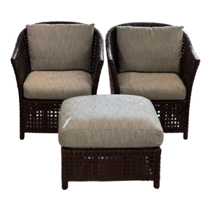 McGuire Antalya Laced Leather Club Chairs & Ottoman - 3 Pieces
