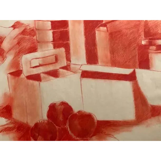 Gorgeous red monochrome Pop Art still-life drawing on paper, in the midst of the artist’s untitled table series of which I...