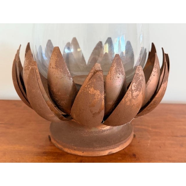 Hollywood Regency Weathered Copper Hurricane 21" Tall For Sale - Image 3 of 11