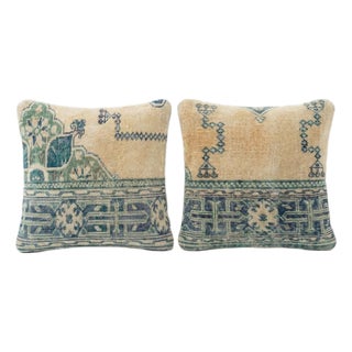 Turkish Oushak Rug Pillow Cover 20'' X 20'' - Set of Two For Sale