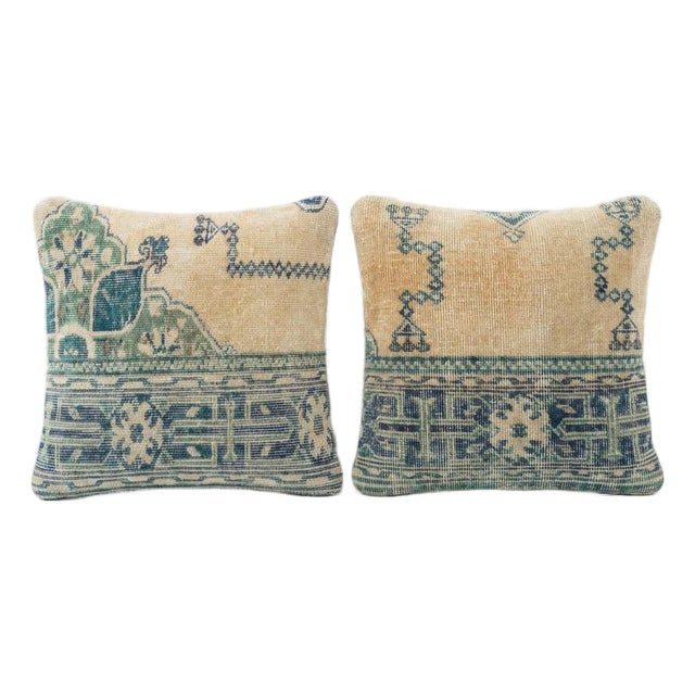 Turkish Oushak Rug Pillow Cover 20'' X 20'' - Set of Two For Sale