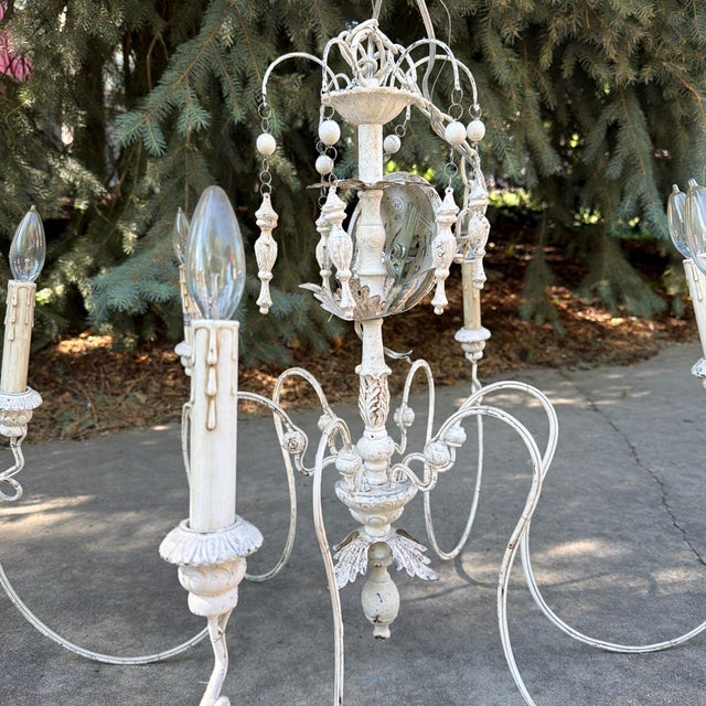 French Country Style Painted & Crystal Six-Light Chandelier For Sale - Image 10 of 10