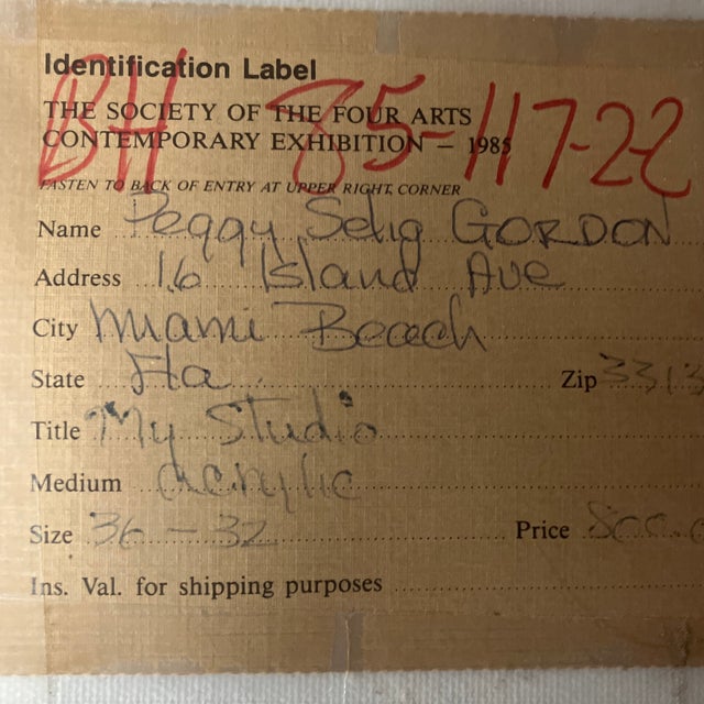 Green 1980’s Original Miami Artist Peggy Selig Gordon “My Studio” Abstract Expressionist Painting For Sale - Image 8 of 9