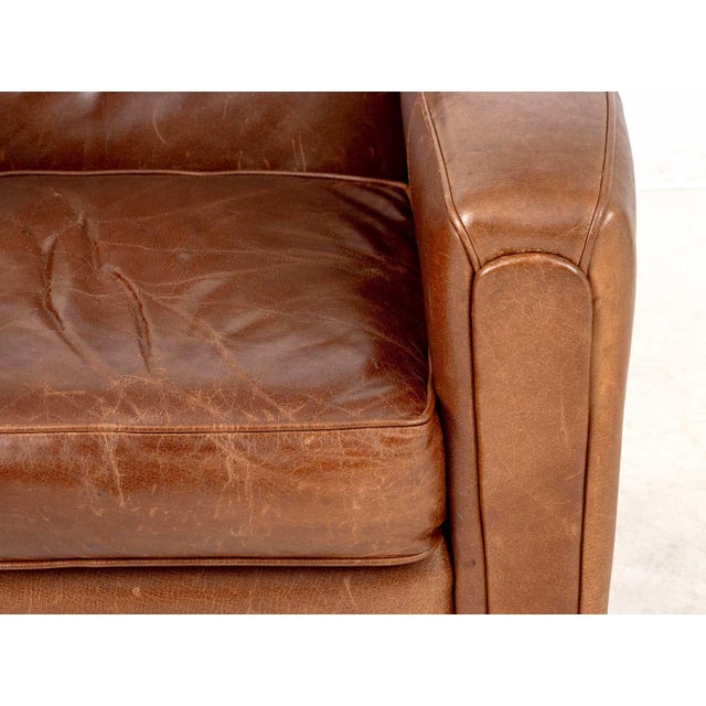 Art Deco Brown Leather Club Chair and Ottoman For Sale In New York - Image 6 of 10