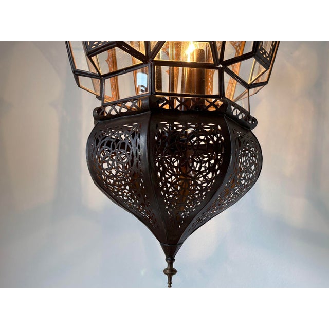 Moroccan Vintage Moorish Hanging Glass Light Fixtures a Pair For Sale - Image 11 of 12