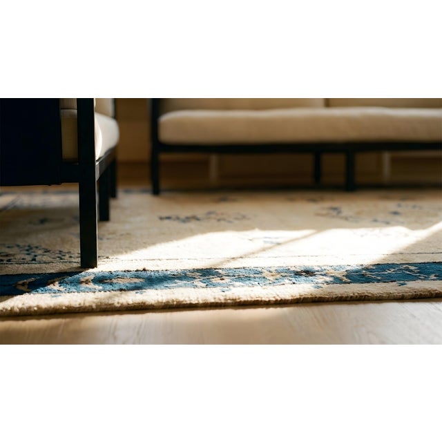 Beige 1920s Beige Cream Floral Modern Antique Chinese Peking Rug 6'2" X 8'8" Hand Knotted Wool Carpet For Sale - Image 8 of 9