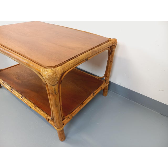 Vintage Rattan and Wood Coffee Table, 1960s For Sale - Image 6 of 13