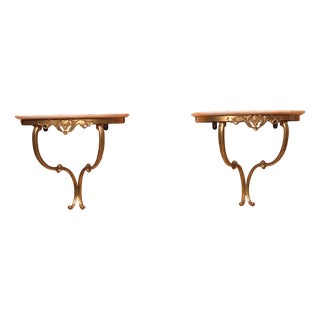 Brass and Marble Console Tables, 1950s, Set of 2 For Sale