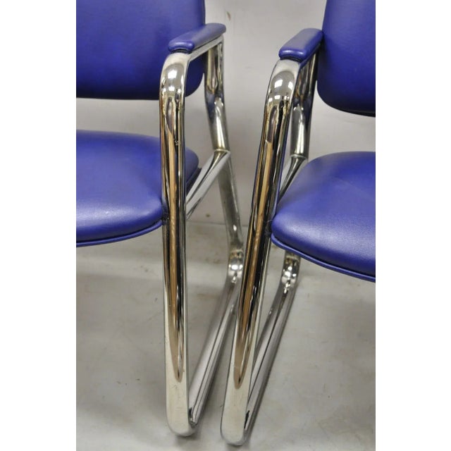 Vintage Lawsonia Stylex Blue Vinyl Chrome Frame Lounge Chairs - a Pair For Sale In Philadelphia - Image 6 of 11