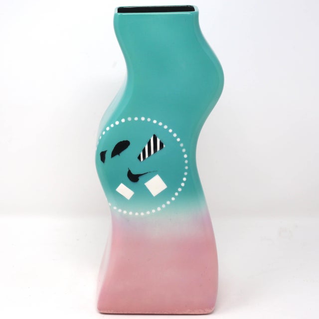 Contemporary 1980's Postmodern Curvy Ceramic Vase For Sale - Image 3 of 6