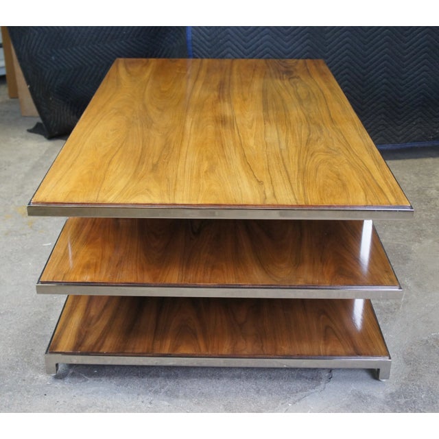 Mid 20th Century Williams Sanoma Tribeca Rosewood & Chrome Modern Tiered Coffee Cocktail Table For Sale - Image 4 of 12