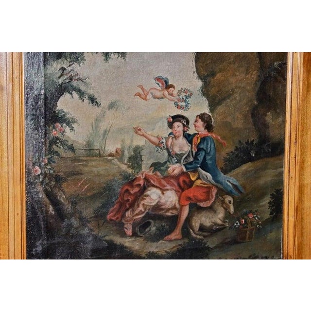 19th Century 19th Century French Provincial Walnut Trumeau Mirror With Painting For Sale - Image 5 of 8