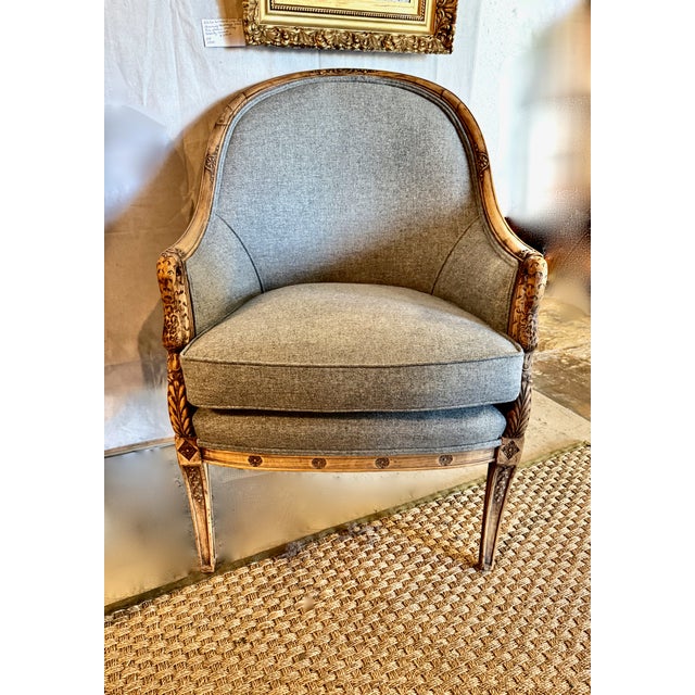 Gray Pair Empire-Style Barrel-Back Bergeres, C. 1935-1940's For Sale - Image 8 of 13