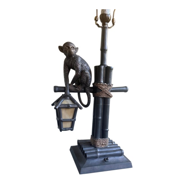 Mid 20th Century Maitland Smith Style Monkey Bamboo Table Lamp For Sale