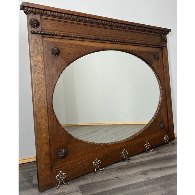 Brown Vintage French Style Carved Oak Wall Mirror For Sale - Image 8 of 10