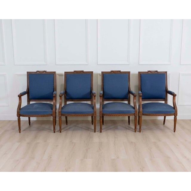Mid 20th Century Set Of Four Louis XVI Style Armchairs In Natural Wood For Sale - Image 11 of 18