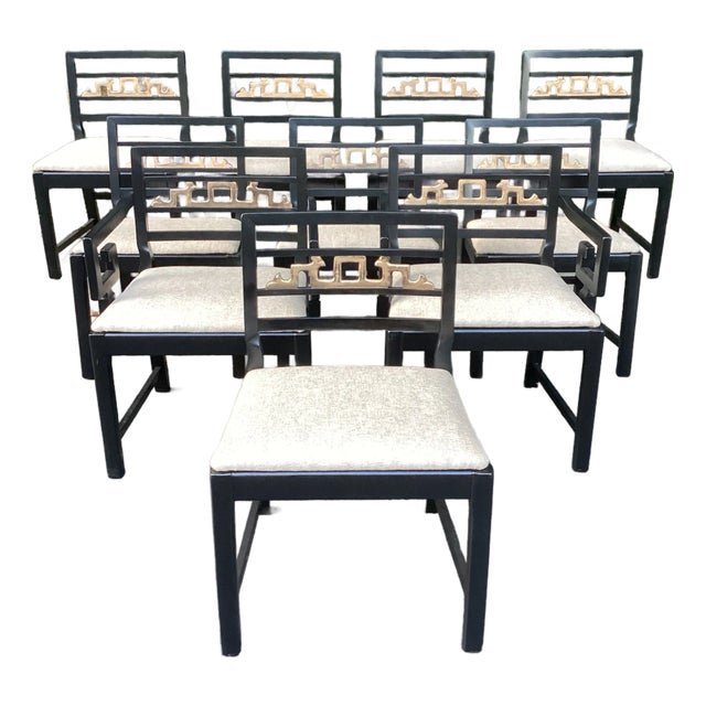 Set of 10 Vintage Chinoiserie Greek Key Armchairs Michael Taylor for Baker Attributed For Sale