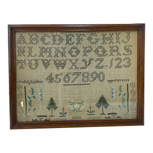 American Schoolgirl Silk Thread Needlework Sampler