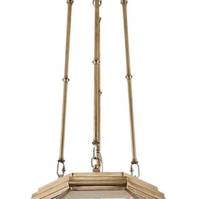 Industrial Visual Comfort Rl 5064 Nb-Wg Rivington Medium 8-Paneled Chandelier in Natural Brass With White Glass, Design by Ralph Lauren For Sale - Image 3 of 7