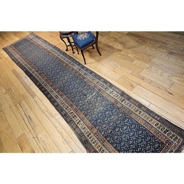 1900 - 1909 Vintage Persian Kurdish Runner Rug, Hand-Knotted Wool, All-Over Paisley Pattern, Blue & Green, 3x15 For Sale - Image 5 of 17