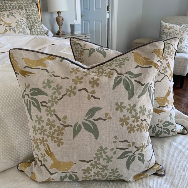 Galbraith & Paul Hand Printed Birds Linen Pillow Cover a Pair Chairish