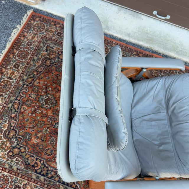 Mid Century Modern Plycraft Zero Gravity Reclining Lounge Chair in Gray Leather & Canvas For Sale - Image 11 of 18