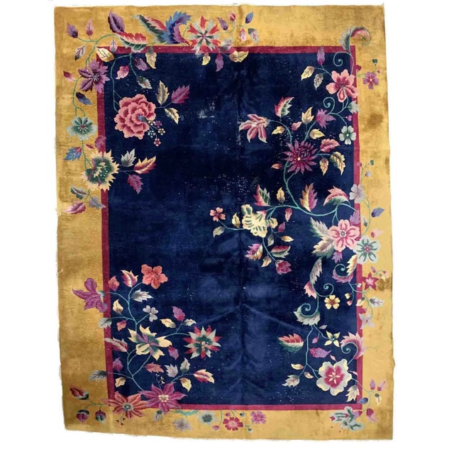 Textile 1920s Handmade Antique Art Deco Chinese Rug For Sale - Image 7 of 7