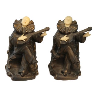 Vintage Pierrot Figural Bookends, a Pair For Sale