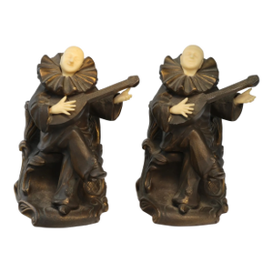 Vintage Pierrot Figural Bookends, a Pair