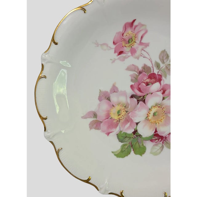 Victorian Late 20th Century Romantic Wild Rose Golden Grown Schumann Arzberg Germany Fine Porcelain Serving Plate For Sale - Image 3 of 8