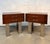 Striking pair of vintage modern walnut office end tables, featuring clean architectural lines and distinctive block-style...