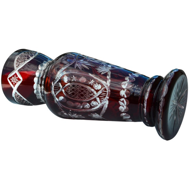 Mid 20th Century Mid 20th Century Czech Bohemian Crystal-Cut Vase For Sale - Image 5 of 6