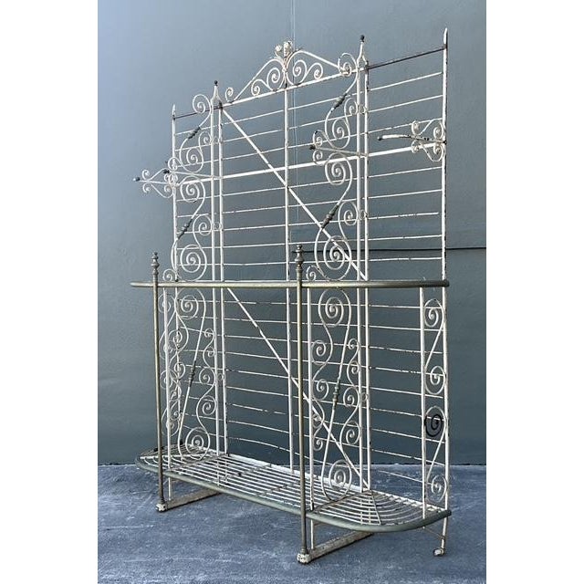 Vintage Boho French Wrought Iron and Brass Bakers Rack For Sale In West Palm - Image 6 of 12