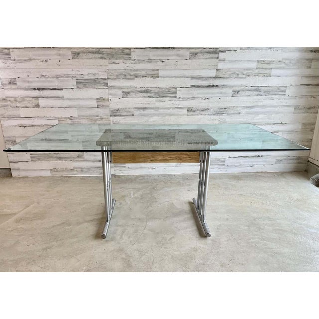 Mid-Century Modern 1960s Chrome With Woven Rush Dining Table For Sale - Image 3 of 13