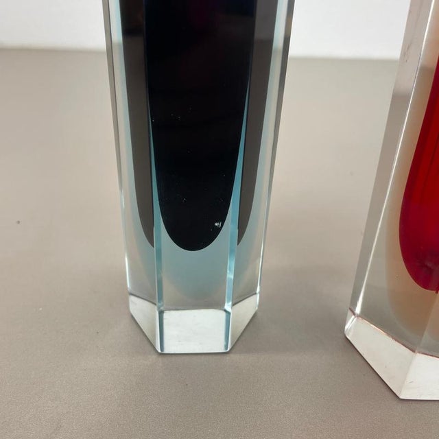 Faceted Murano Glass Sommerso Vase by Flavio Poli, Italy, 1970s, Set of 2 For Sale - Image 6 of 17