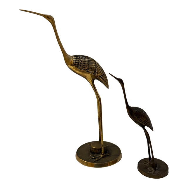 Vintage Korean Brass Crane Sculptures, Pair For Sale