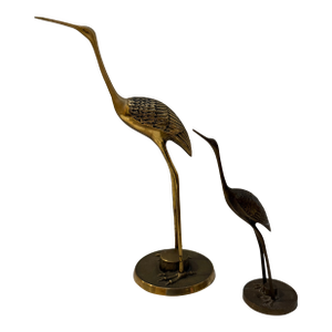 Vintage Korean Brass Crane Sculptures, Pair